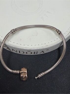 Authentic Pandora Rose Gold Clasp Snake Chain Bracelet Silver